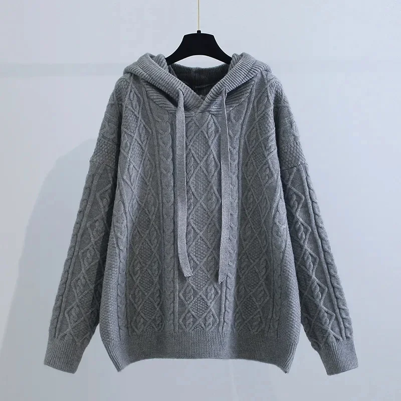 Herbst Winter Kapuze Twist Strick pullover Frauen einfarbig einfach locker dick warm Frauen Pullover All-Match-Tops f502