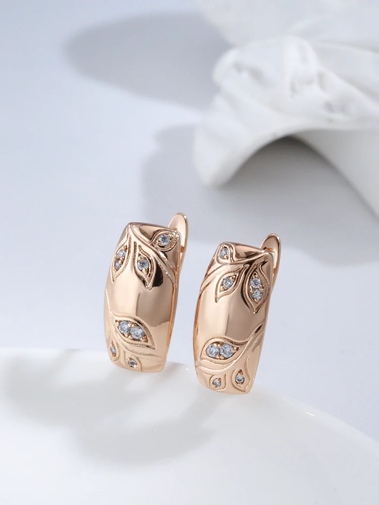 2022 New Geometric Leaf Embossed Zircon Square Earrings for Women Golden Couple Gifts Charm Jewelry Wedding Elegant Earrings