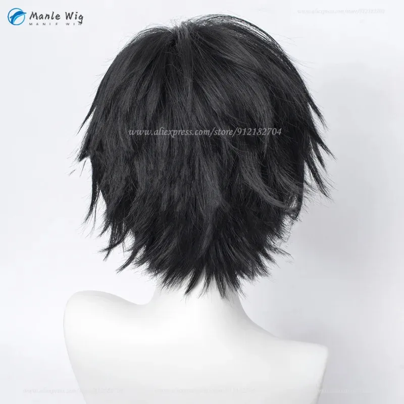 أنيمي توجي فوشيغورو شعر مستعار تأثيري 30 سنتيمتر قصيرة أسود رقيق شعر مستعار مقاومة للحرارة بيروكات صناعية هالوين فوشيغورو ميغومي الأب شعر مستعار