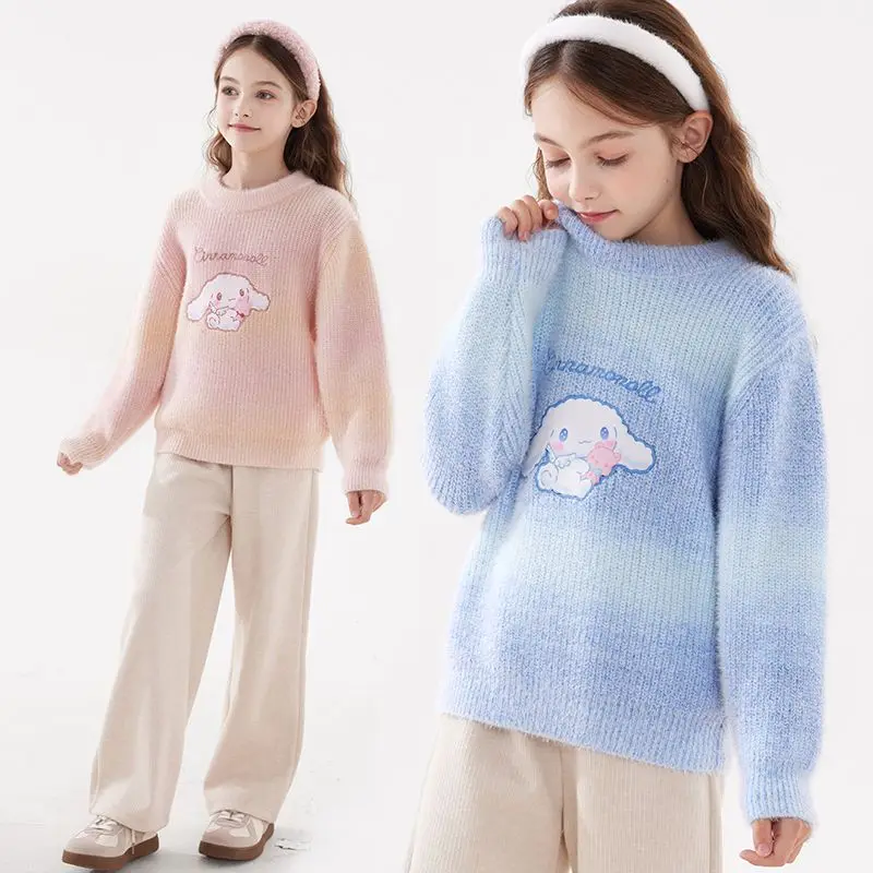 Girl Sweater Sanrio Autumn Winter Fashion Cartoon Keep Warm Child Bottoming Shirt Cinnamoroll Cute Kawaii Soft Knitted Sweater