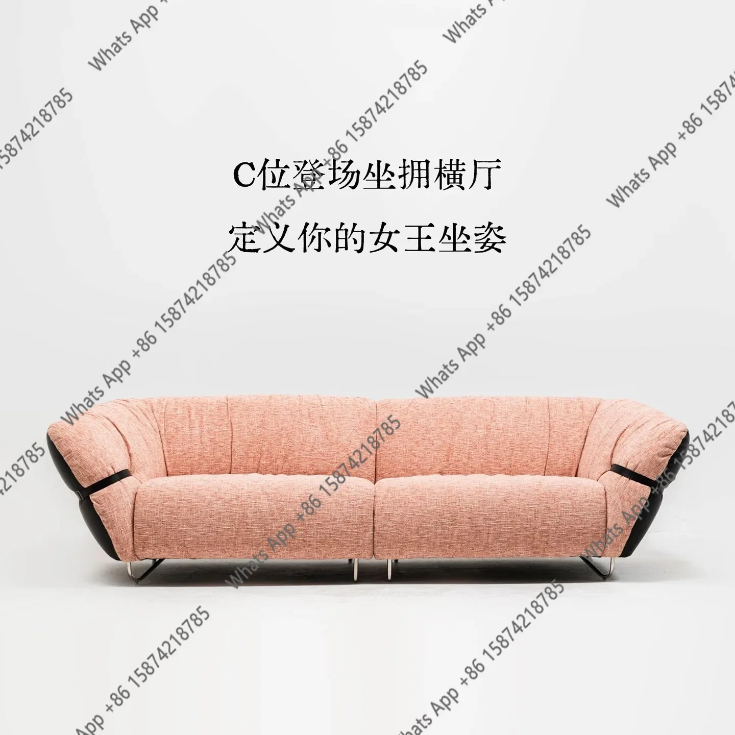 N67 minimalist designer light luxury retro style modern pink leather cloth with three-person small apartment living room sofa