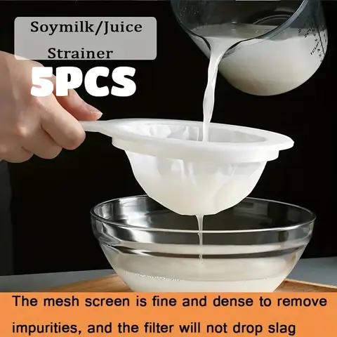 5pcs Soy Milk Wine Filter Bag Nylon Ultra-fine Filter Mesh Sieve for Soy Juice Coffee Milk Food Strainer Spoon Kitchen Colanders