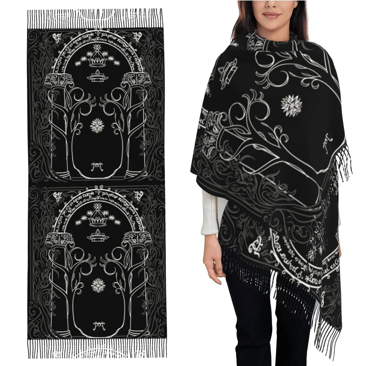 

Mountain Door In The Style Of J.R.R.Tolkien Scarf Tassel Scarves for Women Shawls and Wraps Long Fall Winter Shawl Wrap