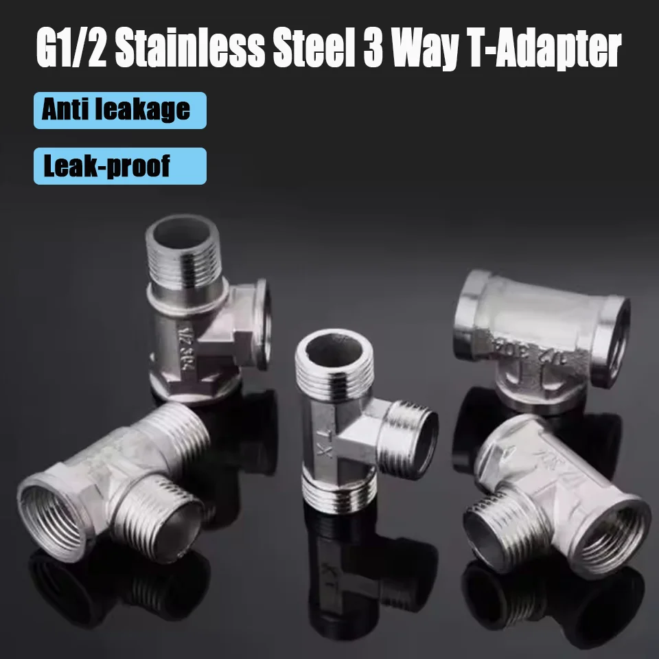 Upgraded G1/2 Stainless Steel 3 Way T-Adapter Bathroom Shower Faucet Water Splitter Toilet Shower Valve Spray Nozzle Converter