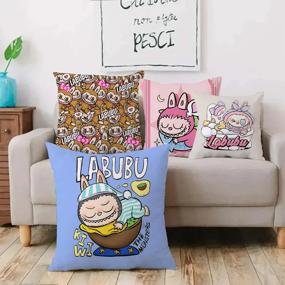 Cartoon Cute Labubu Exquisite Printed Pillow Covers Cartoon Sofa Decorative Home Double-sided Printing Short Plush Cushion Cover