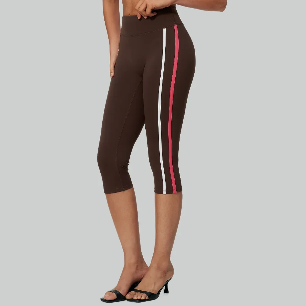 Women Yoga Capri Pants Fitness Leggings High Waist Sports Leggings Stripes Slim Gym Workout Running Tummy Control Athletic Pants