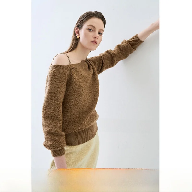 

Commute Knitted Sweater Small irt Wool Elastic Chain Design Korean Sle Long Sve Regular Length