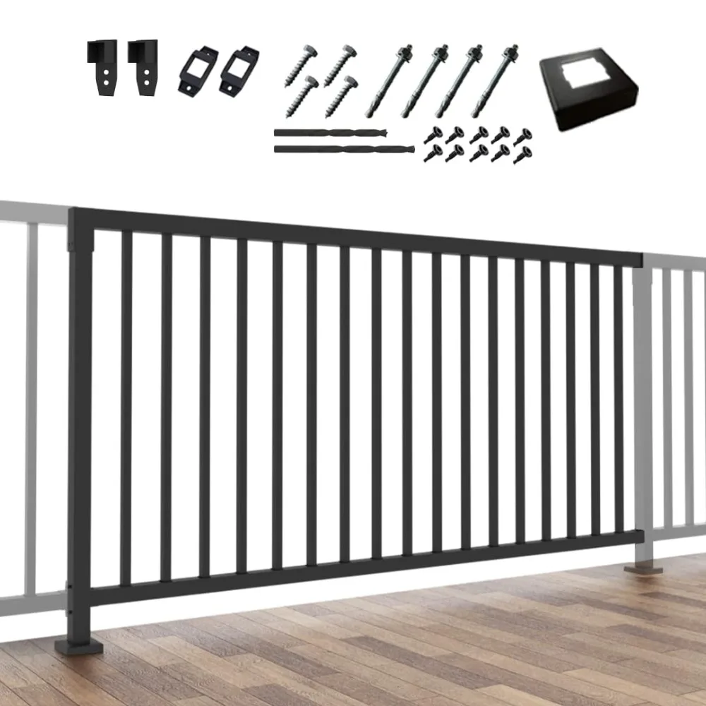 Vertical Guard Rail Kit for Deck and Porch, 6 Feet Wide x 36 Inches High, DIY Railing Balusters Set with Middle Post and Bracket