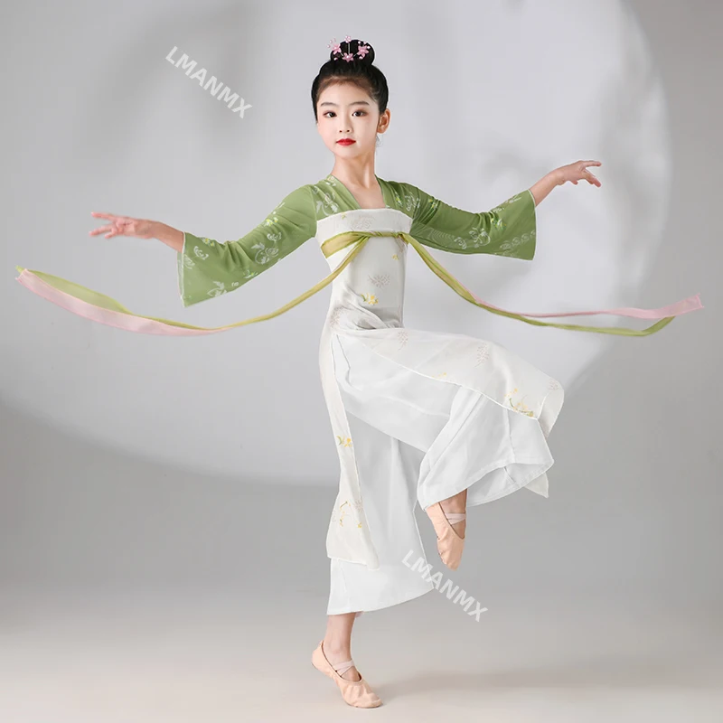 Classical dance costume, elegant Hanfu, chest length ripped skirt for girls, long and graceful chiffon dress