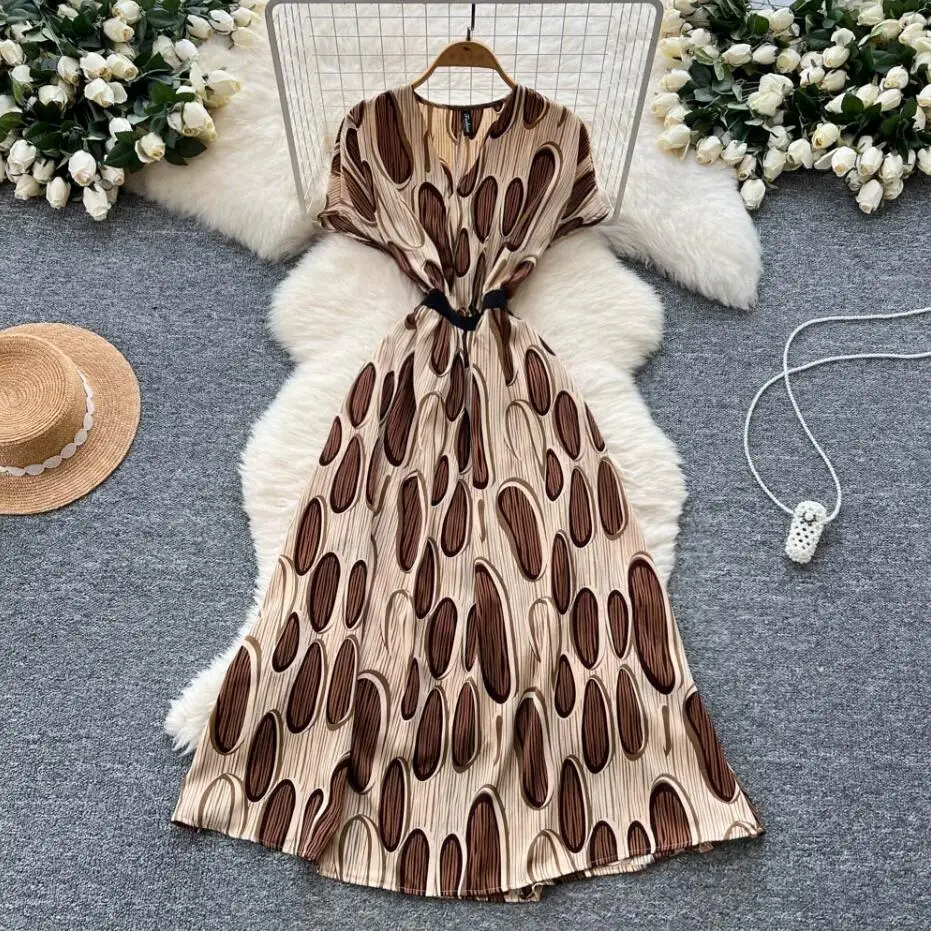 Francés vintage chic mujer verano estampado floral vendaje vestido largo con cuello en v vestido de fiesta elegante a-line vestidos bata ete 2025