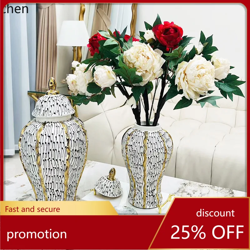 

Керамическая ваза Hxl с гальваническим покрытием, ручной росписью, черной глазурью и полосками, с открытым верхом, декоративная.