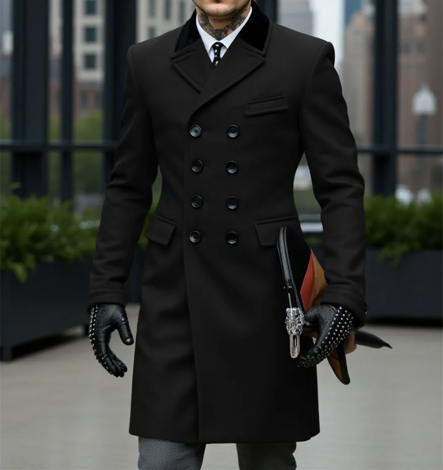 

New Autumn/Winter Fashion Casual Long Sleeve Turn-down Collar Solid Color Slim Fit Bouble Breasted Wool & Blends Trench Coat