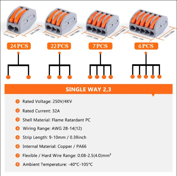 59Pcs PCT Lever Wire Connectors Kit, 2-5 Port Push-In Quick Cable Terminal Block for Electrical Wiring Connection Assortment
