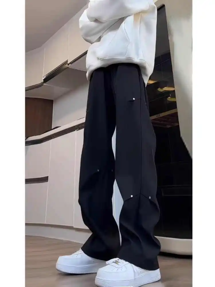 

Cleanfit Bla Rivet Men's Casual Trousers Spring Autumn Folded Soldier Work Pants American Sle Bell Bot Youth Faion