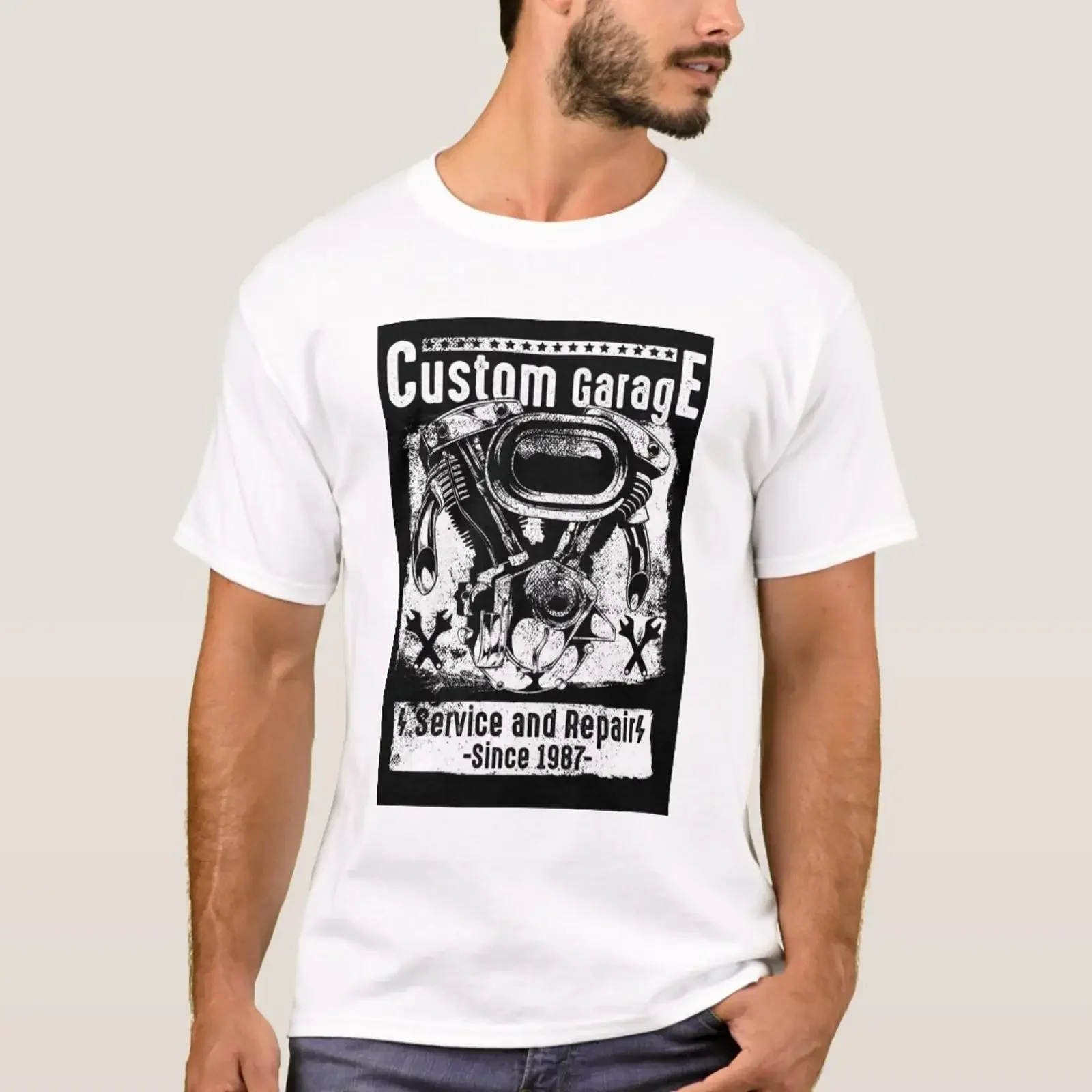 Custom Garage Service Repairs T Shirt vintage Washed designer clothes Versatile Casual Slightly fashion streetwear homme