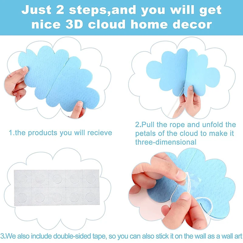 16 pezzi Decorazioni nuvole 3D Nuvole bianche sospese per soffitto Nuvola Decorazioni per feste Ornamenti nuvole Decorazione per soffitto sospeso