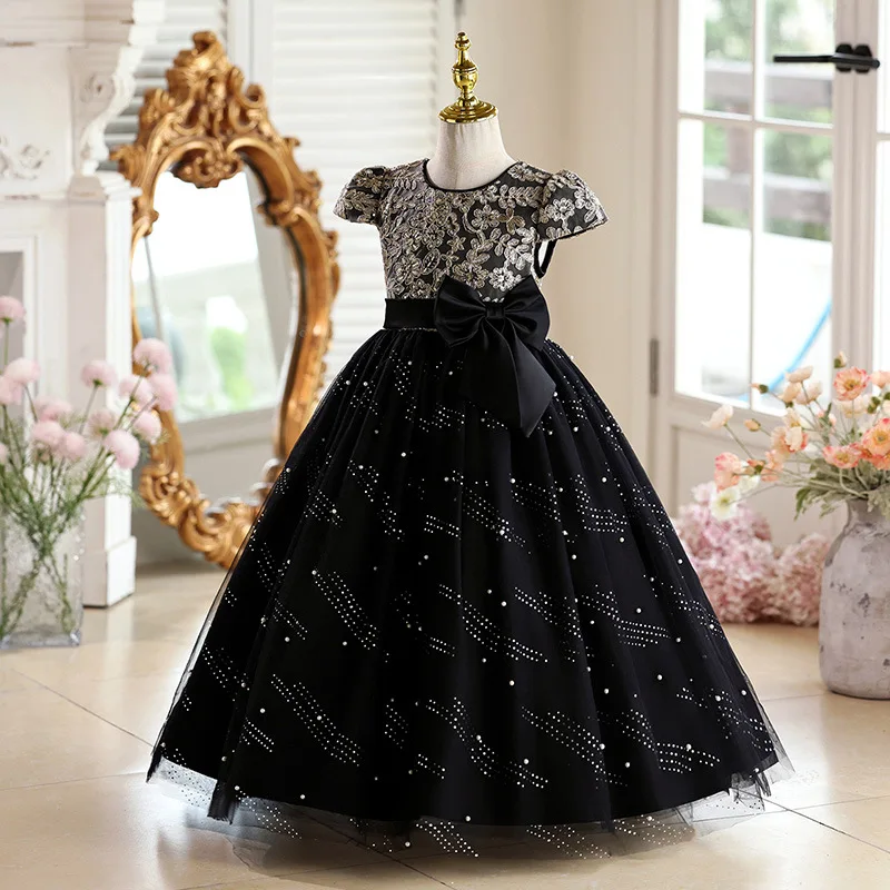 2026 Girls' Dress Vintage Tulle Skirt Fashion High-end Evening Gown for Ages 8 And above Polyester Fabric Elegant Princess Style