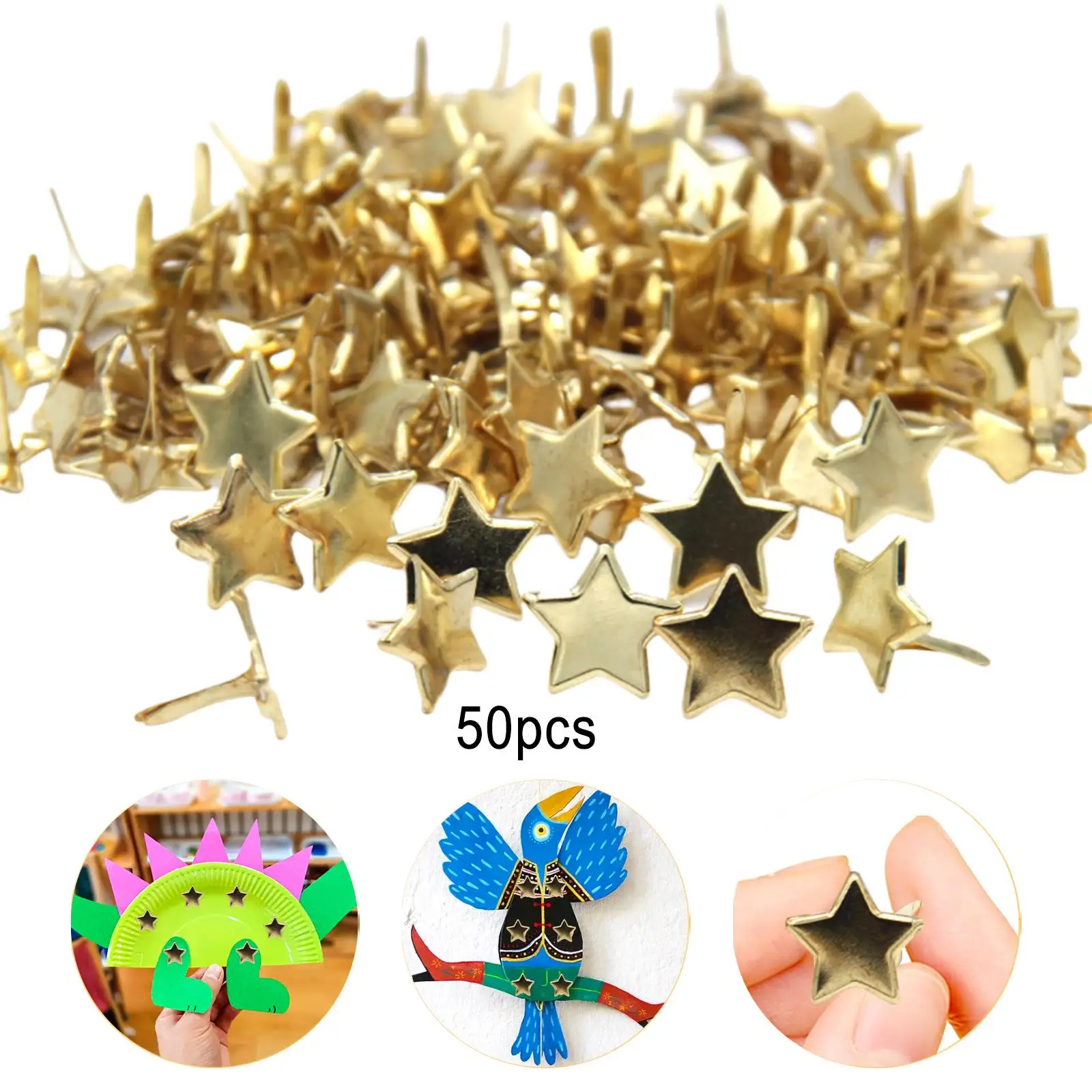 50Pcs Star Shaped Mini Brads, Pattern Clips Decorative Handicrafts Paper Fasteners for Scrapbook Crafts DIY Photo Project Art