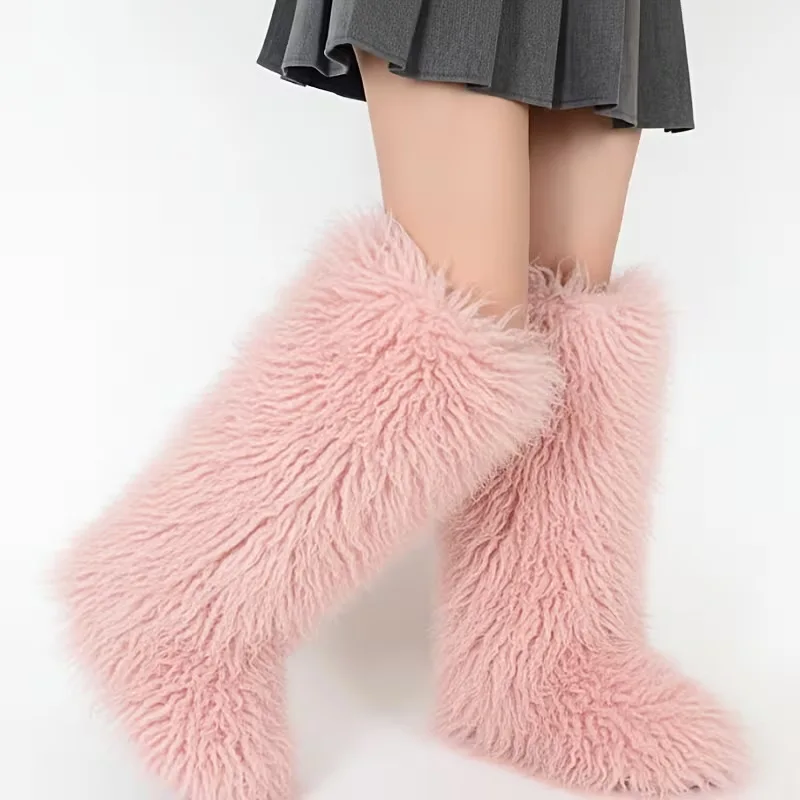 

Модные женские зимние сапоги с длинным мехом, теплые, на плоской подошве, короткие, из искусственного меха, китайский бренд