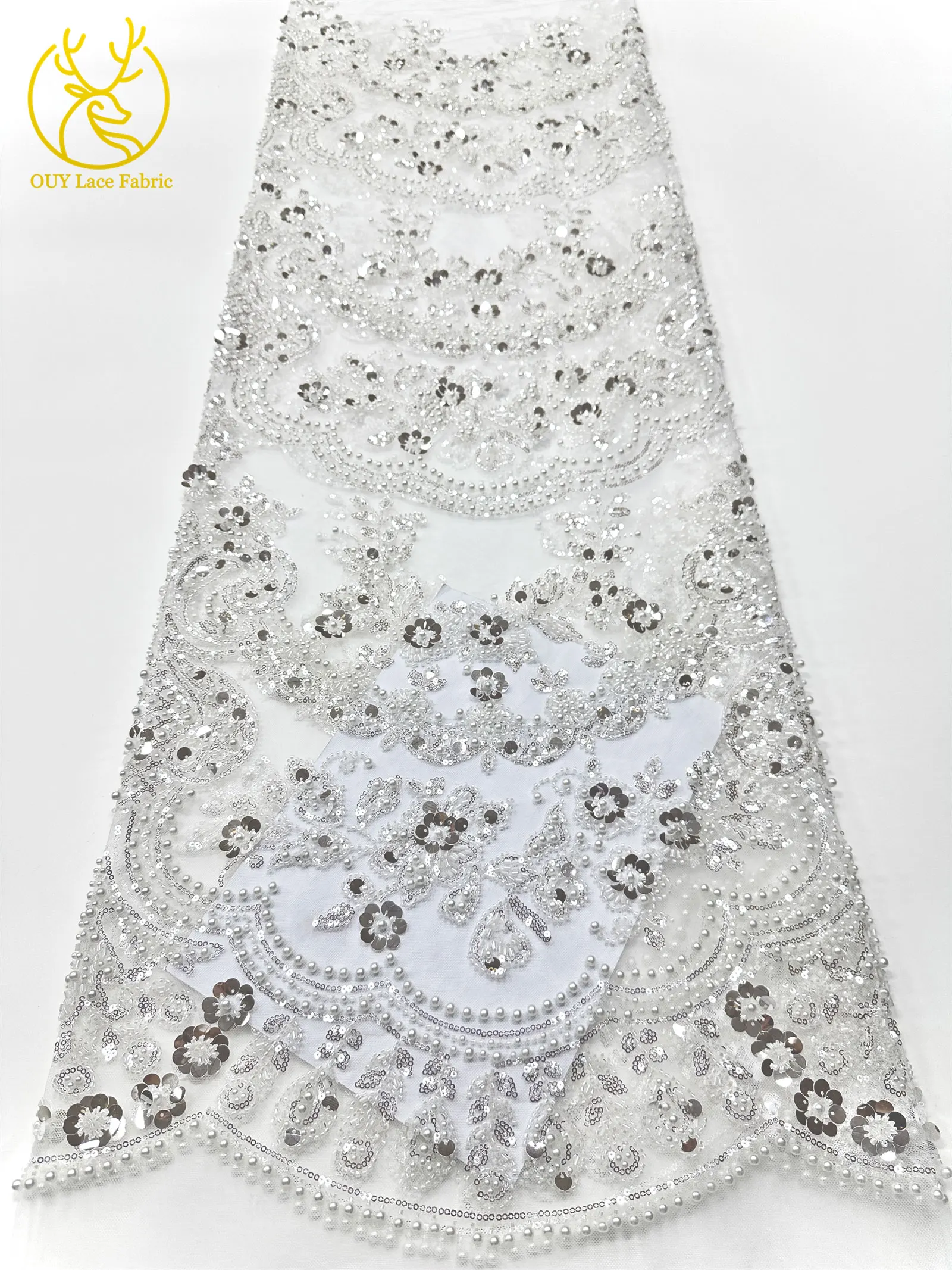 African Luxury Gold Beaded Lace Fabric 2025 High Quality French Nigerian Mesh Sequin Lace Fabric Ladies Wedding Dress Sewing 5Y