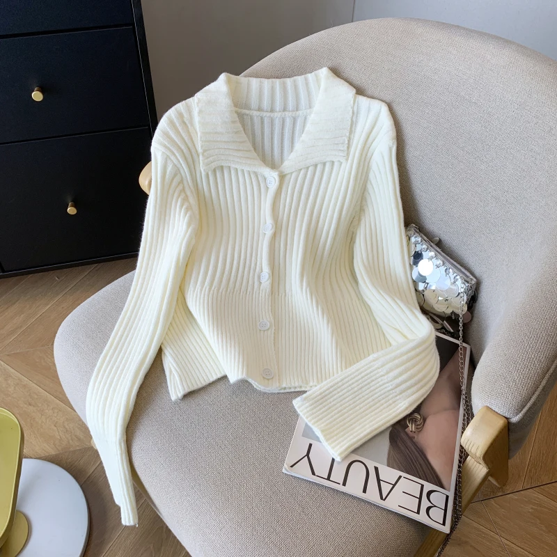 Women Maillard collar Brown/White Sweater Long Sleeve Autumn/Winter Top Y2K College Fashion Retro 2000s Clothing 2024 Grey/Pink