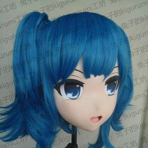 (Rabbit 09) Handmade Female Resin Crossdressing Girl Full Head Doll Mask Japanese Anime Cosplay Kigurumi Mask with Backshell