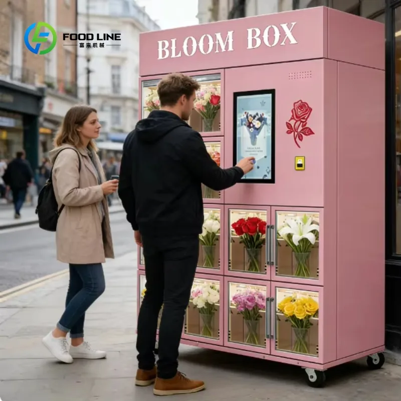 Customized 24/7 Smart Refrigerated Stainless Touch Screen Commercial Automatic Bouquet Flower Vending Machine SDK Function