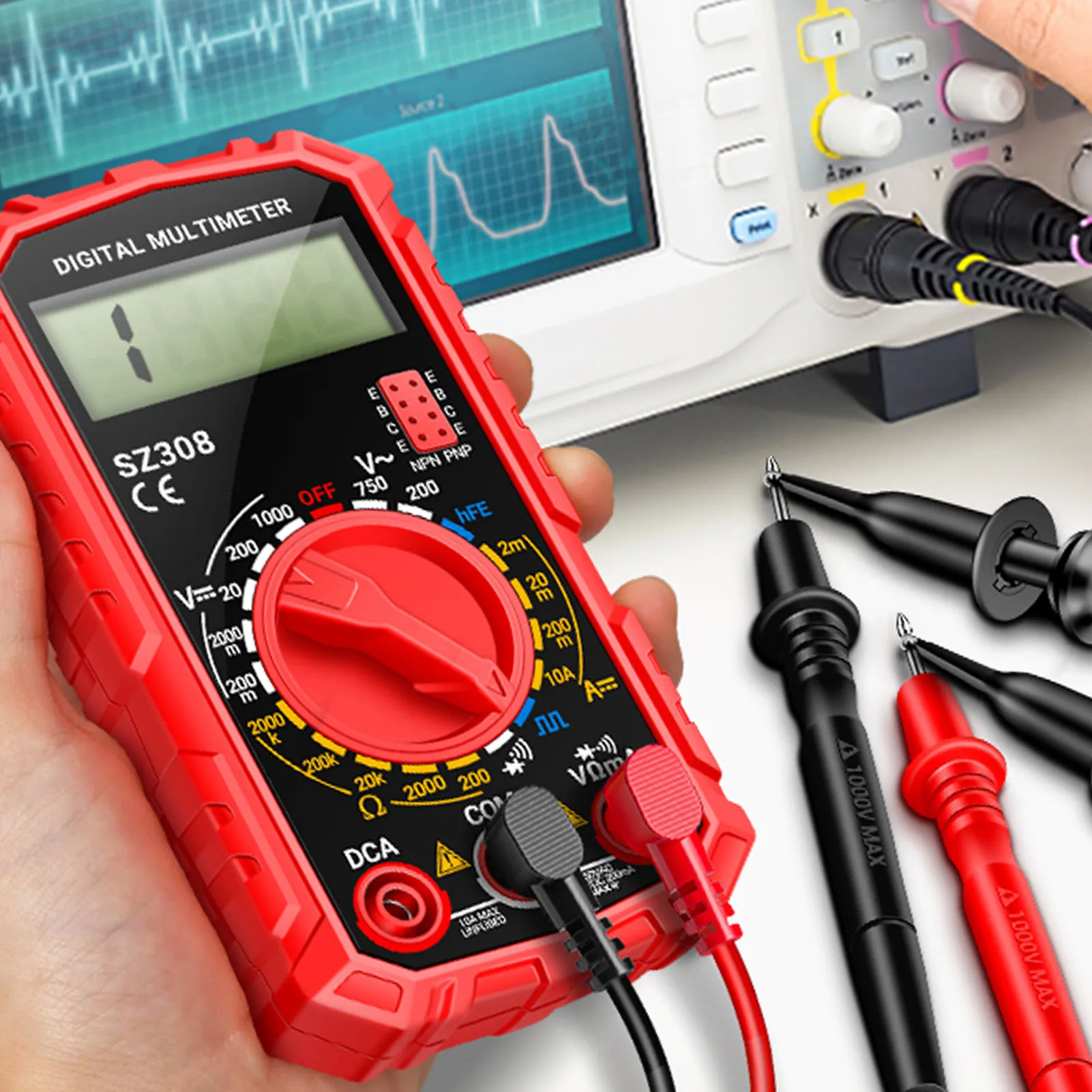 ANENG SZ308 Square Wave Digital Tester 4000 Counts HFE Triode Buzzer Multimeter AC/DC Voltage 10A Current Multimeters Meter Tool