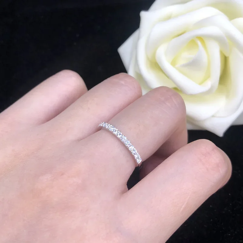 Solid 14K White Gold AU585 Platinum PT950 Luxury diamond ring half circle row diamond ring women with small diamonds flash