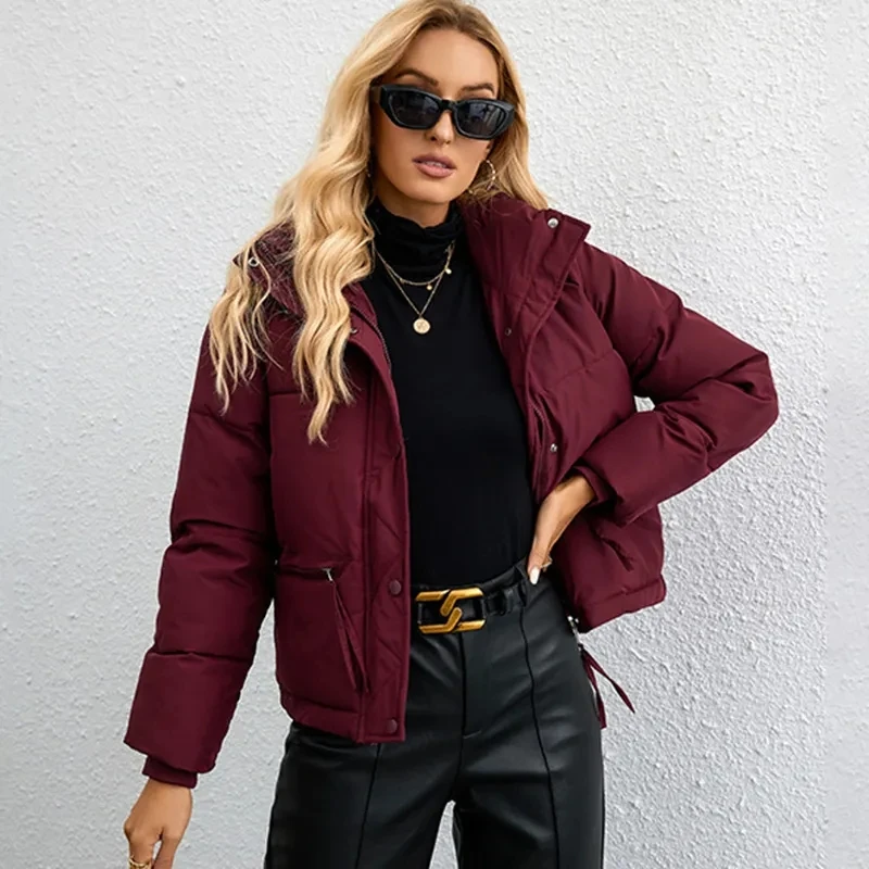 2023  Winter Parkas Jackets Women Casual Zipper Thick Short Outwear Stand Collar Casual Coats Female Winter Down Cotton Jackets