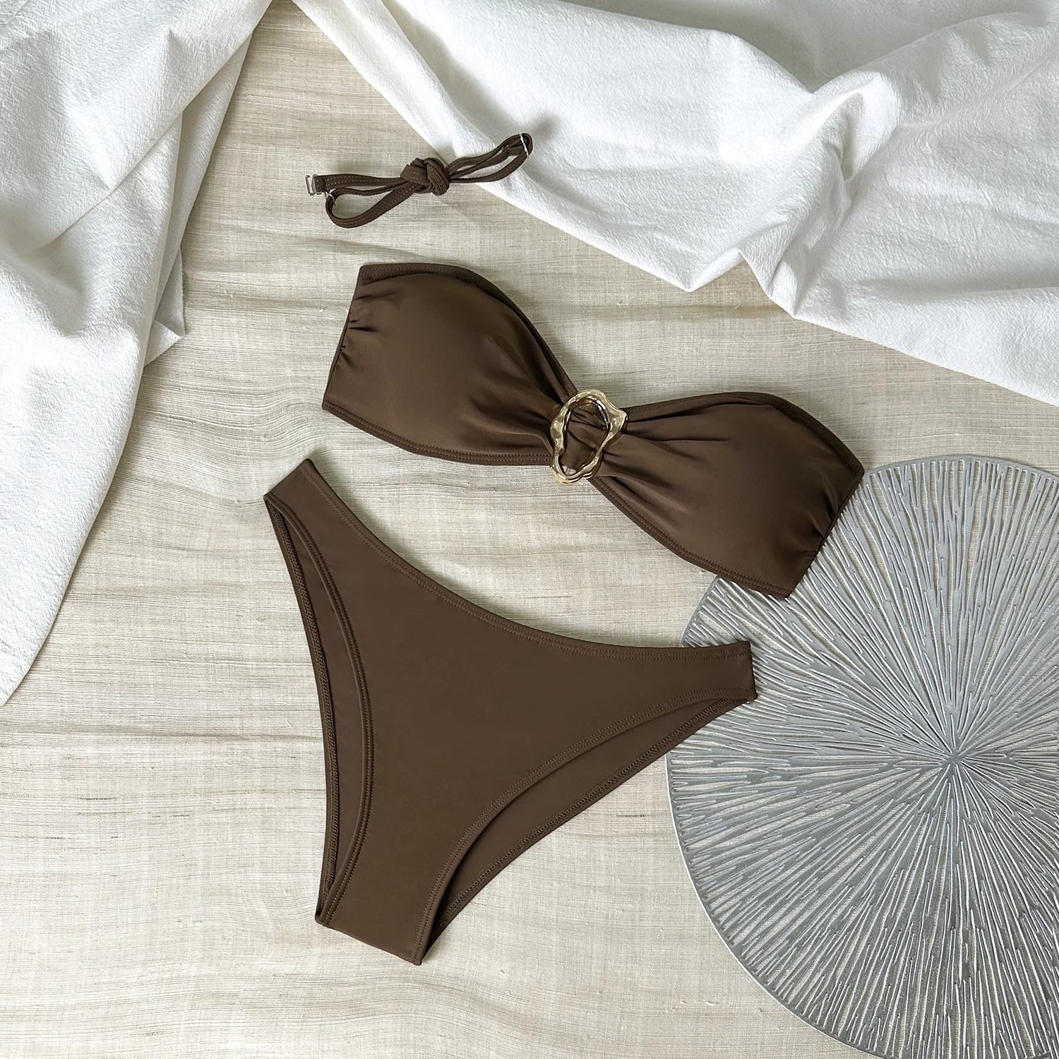 

2026 Metal Ring Bandeau Bikini Women Swimwear Female Swimsuit Two-pieces Bikini set Brazilian High Cut Bathing Suit Swim Lady