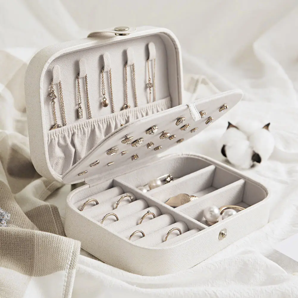 Portable PU Jewelry Box for Women Orange Two Layers Travel Case Multifunctional Storage for Rings Earrings Necklaces