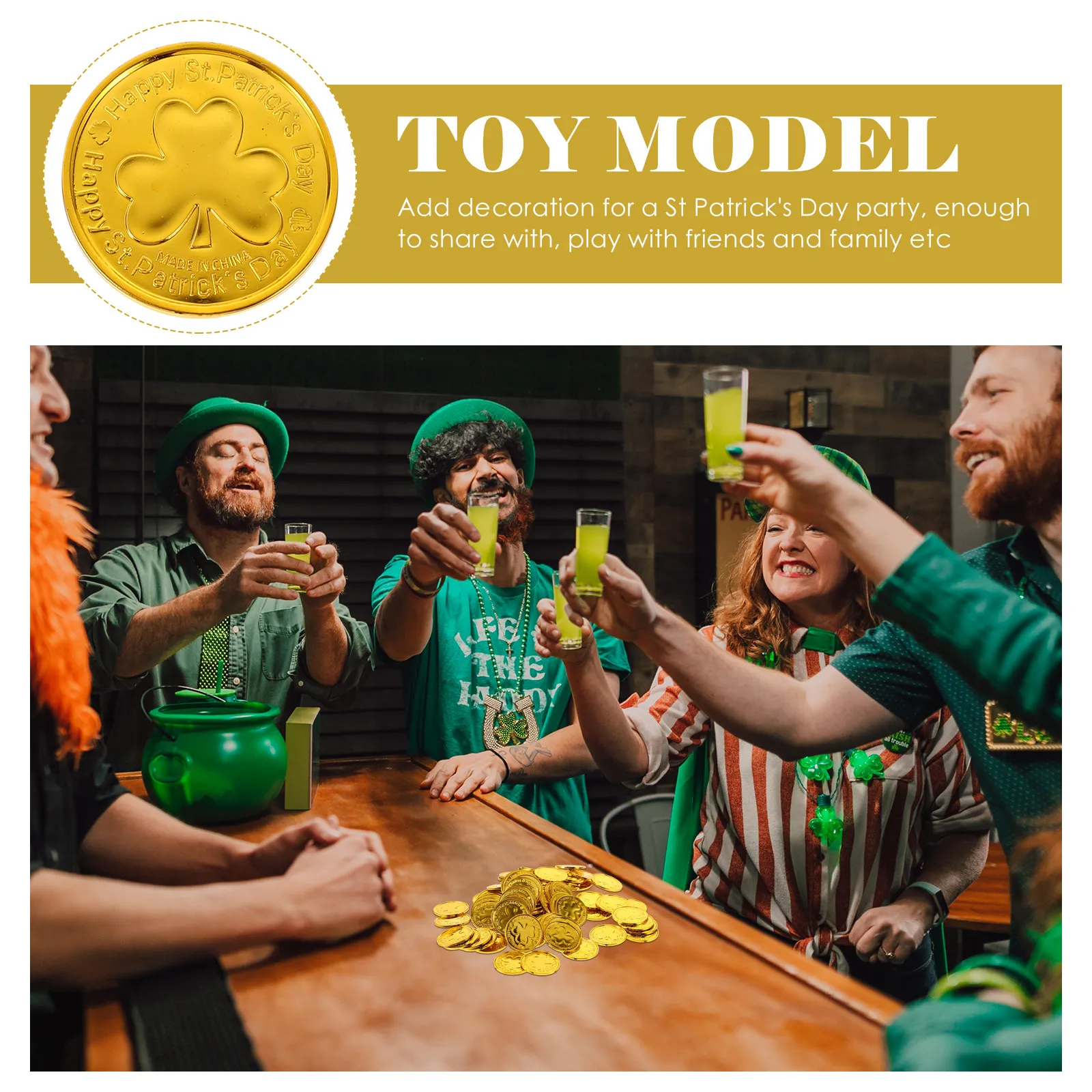 100Pcs Shamrock Coins Day Plastic Decorative Coin Party Supplies Table Scatter Luck 3-Leaf Coin Shamrock Coins