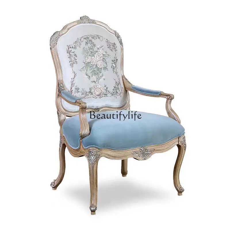 

French carved leisure chair living room sofa chair balcony armchair
