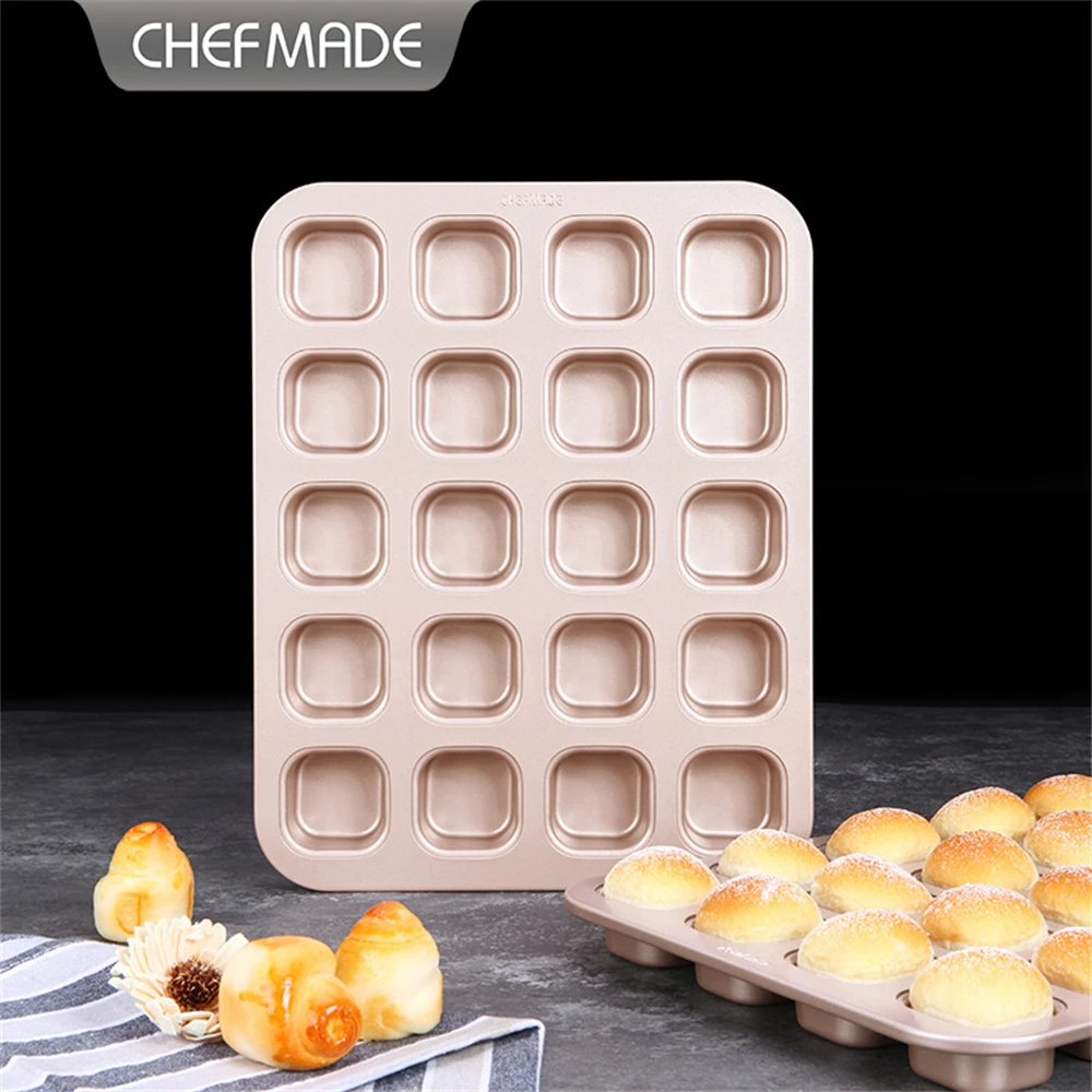 CHEFMADE 20 Cups Brownie Mold Small Square Toast Mold Bread Baking Pan Non-Stick Cheese Cake Baking Tray Kitchen Bakeare