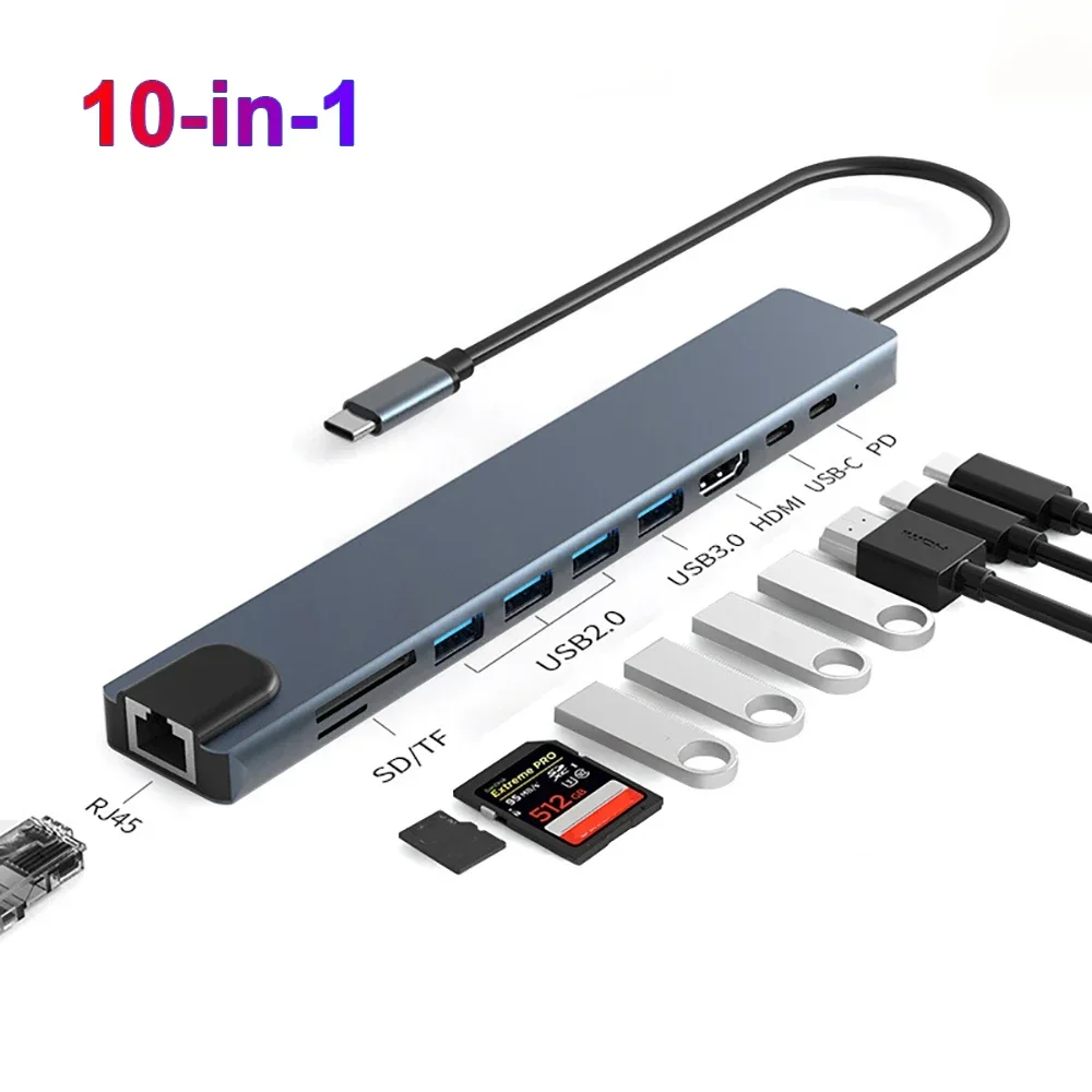 10-in-1 USB C Docking Station Type C Splitter 4K HDMI-compatible Adapter C