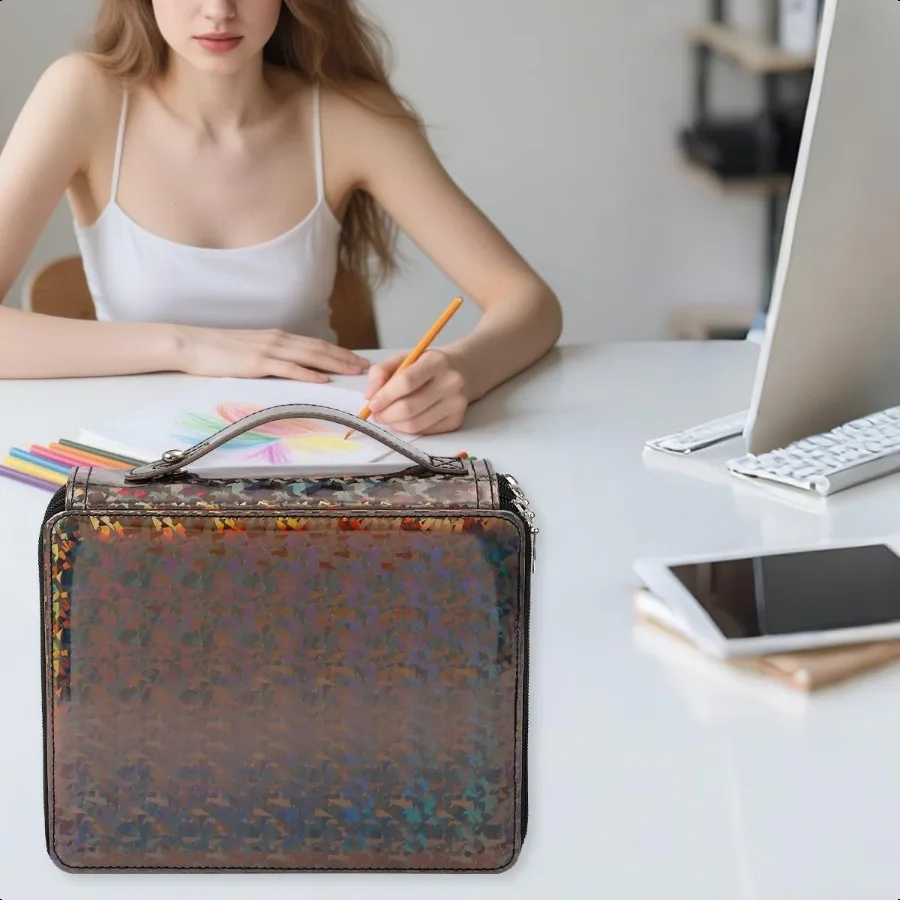 مقلمة ملونة ذات سعة كبيرة 124 فتحة من جلد البولي يوريثان مع سحاب إغلاق منظم محمول لأقلام الألوان المائية مثالية لـ