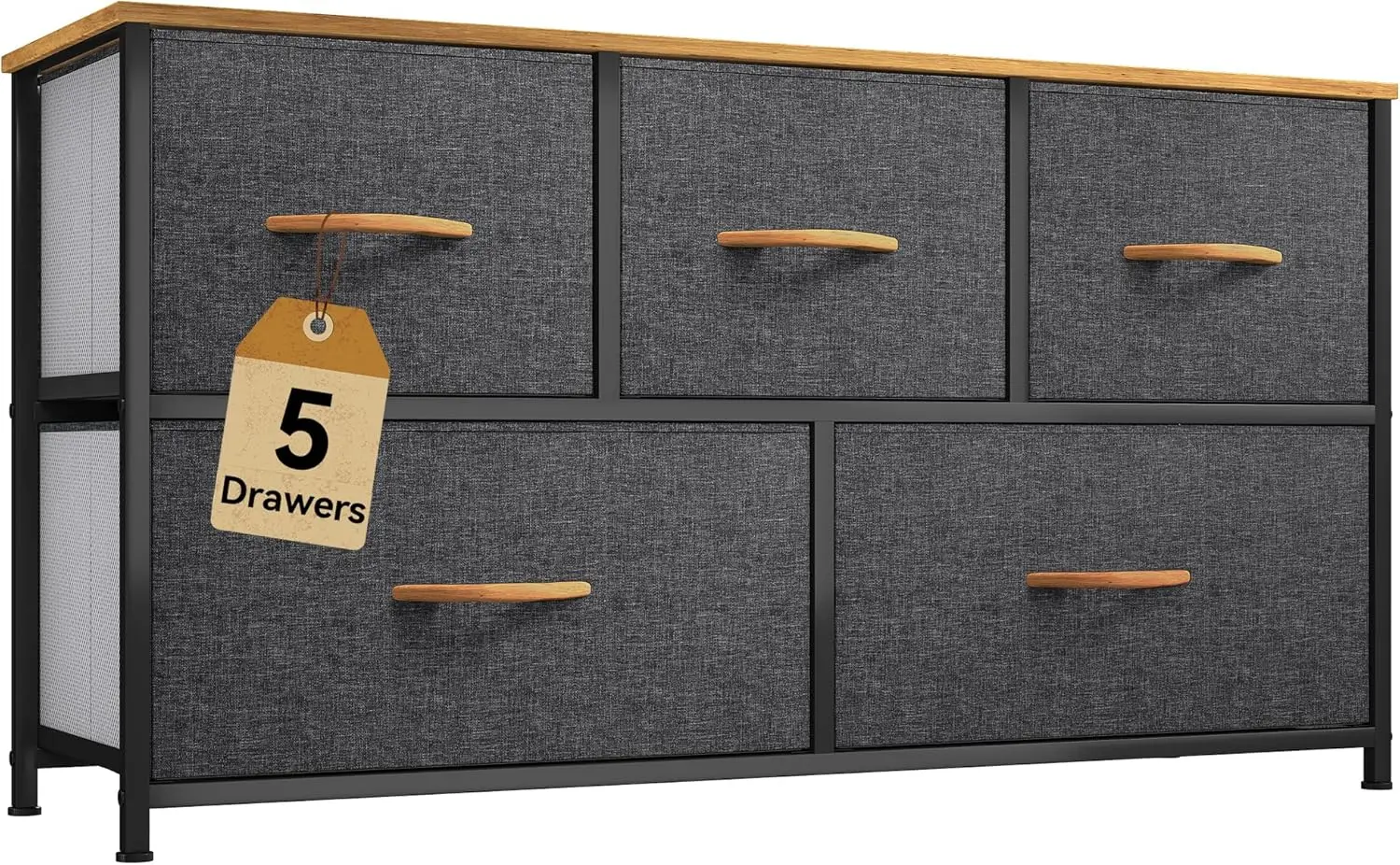 

Dresser TV Stand, Fabric Tower with 5 Drawers, Dresser for Bedroom, Storage Tower, Chest of Drawers for Closet