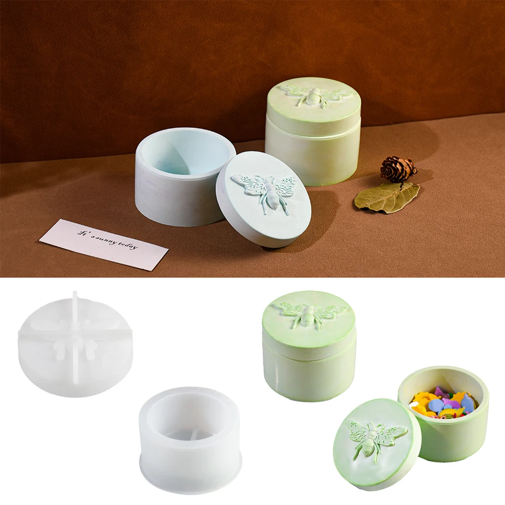 

Bee Lid Cup Concrete Clay Molds DIY Round Fragrance Wax Candle Cup Pot Gypsum Plaster Mould Storage Box Jar Epoxy Resin Mold