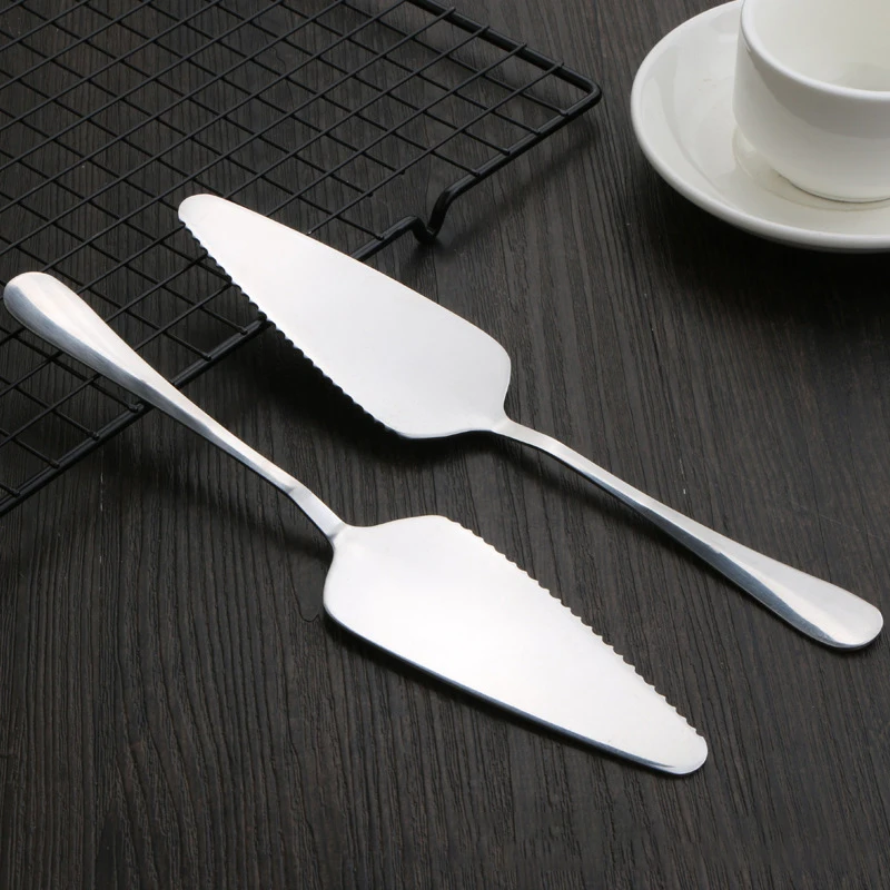 Stainless steel cake knife, stainless steel cake shovel with toothed triangular shovel, pizza shovel, cake knife