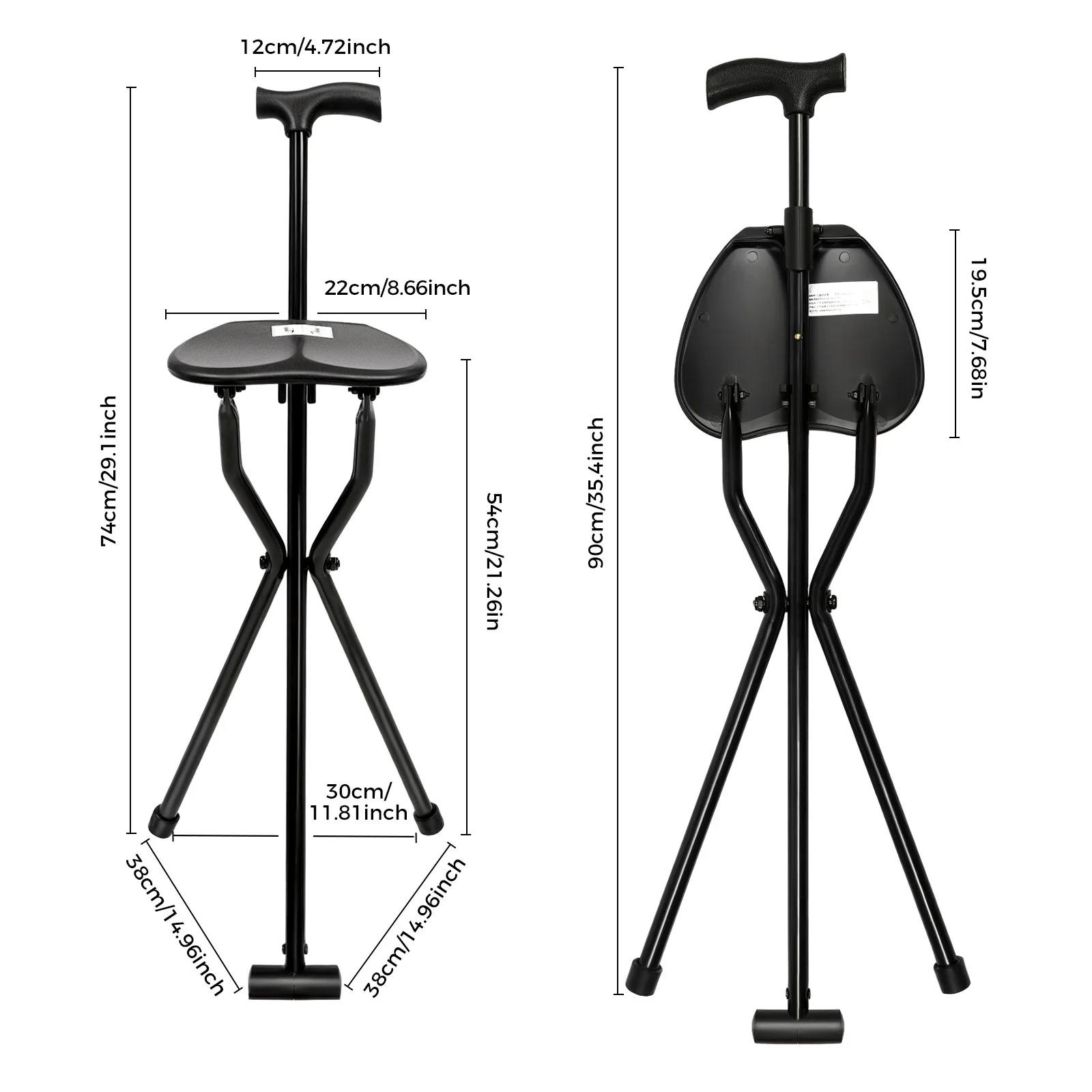 

Walking Stick, Walking Cane, Cane Chair, Folding Cane with Seat is 35.4 Inches Tall, and Supports up to 249.12lbs