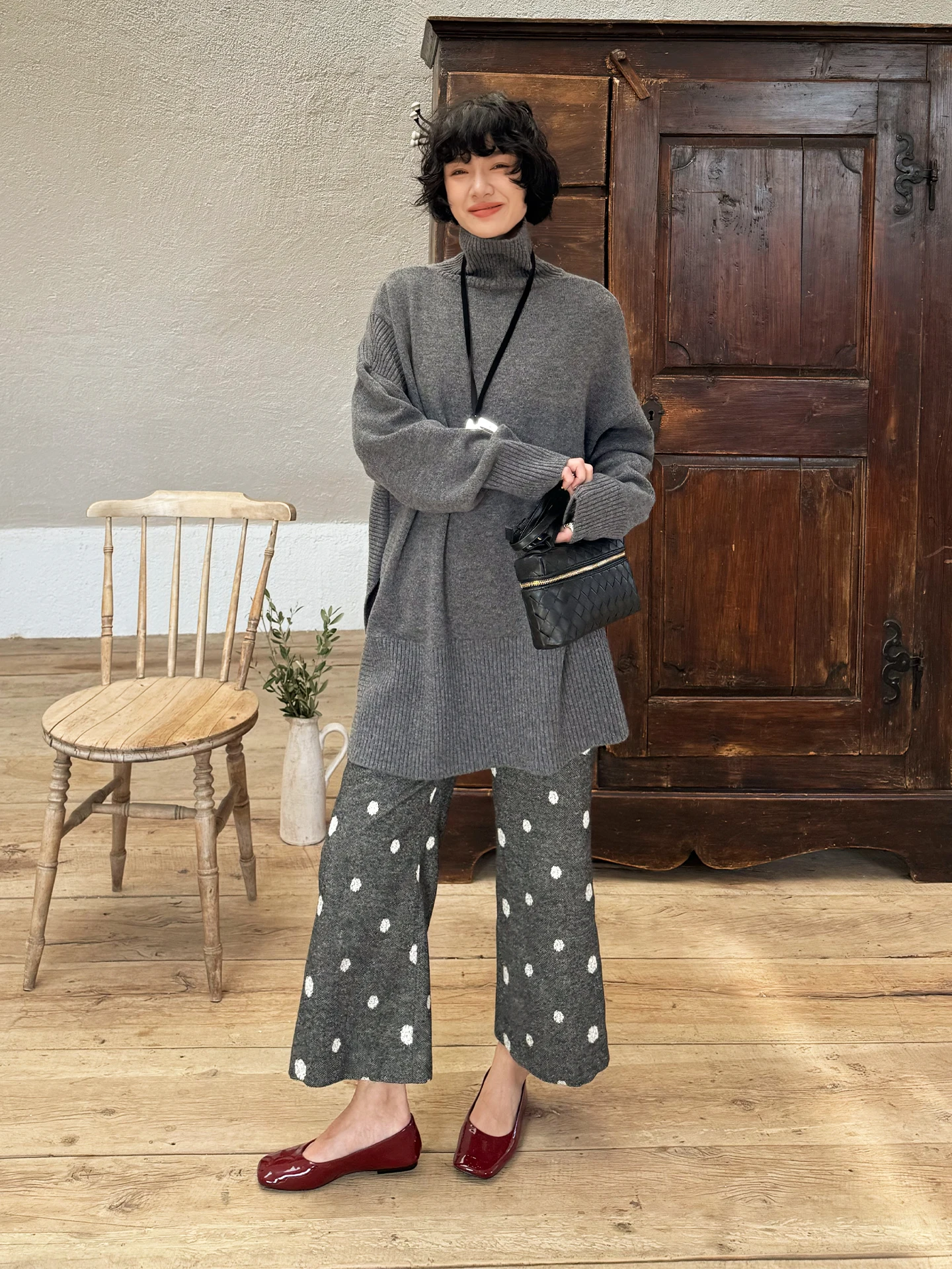 

Свободный шерстяной свитер с высоким воротом для женщин, удобный, в стиле lazy, зимний, модный, повседневный, с длинными рукавами, китайский бренд