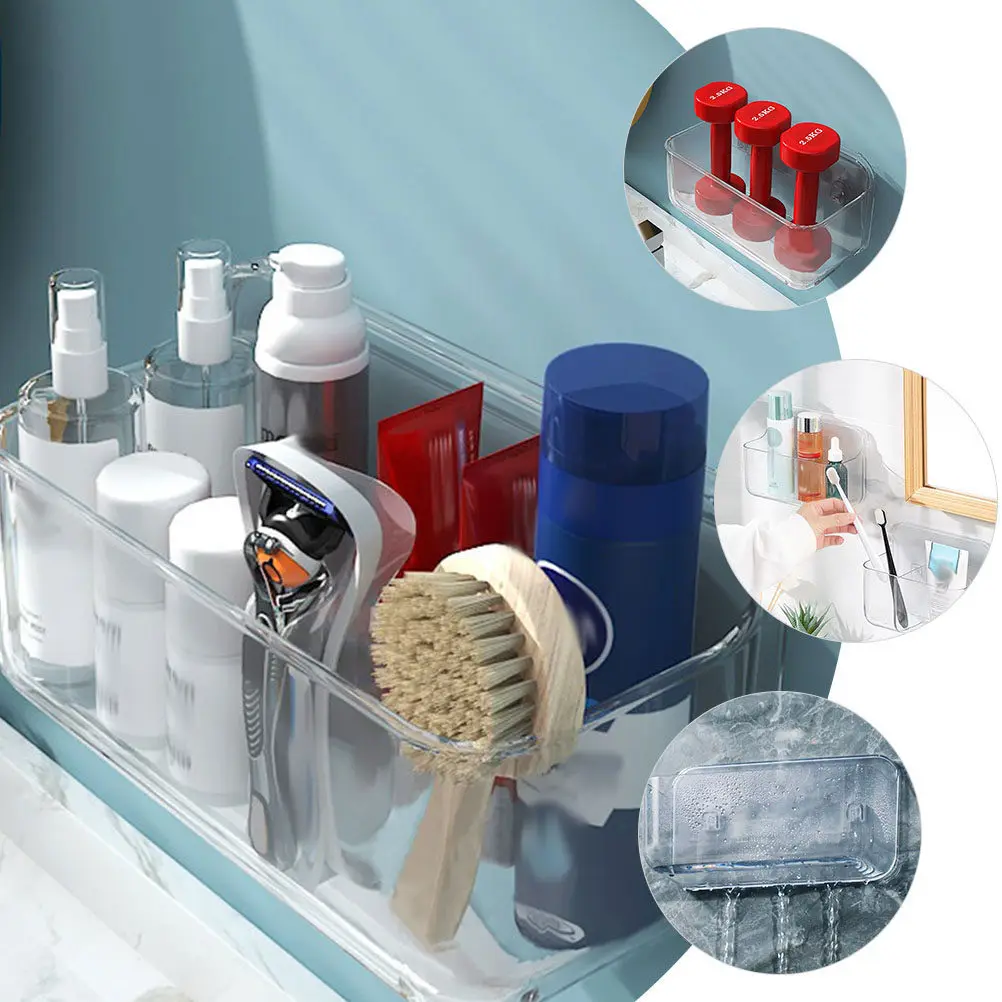 Bathroom Wall Rack Large Clear Acrylic Shelves Floating Wall Mounted Organizer Bathroom Sundries Storage Shelf Space Saving
