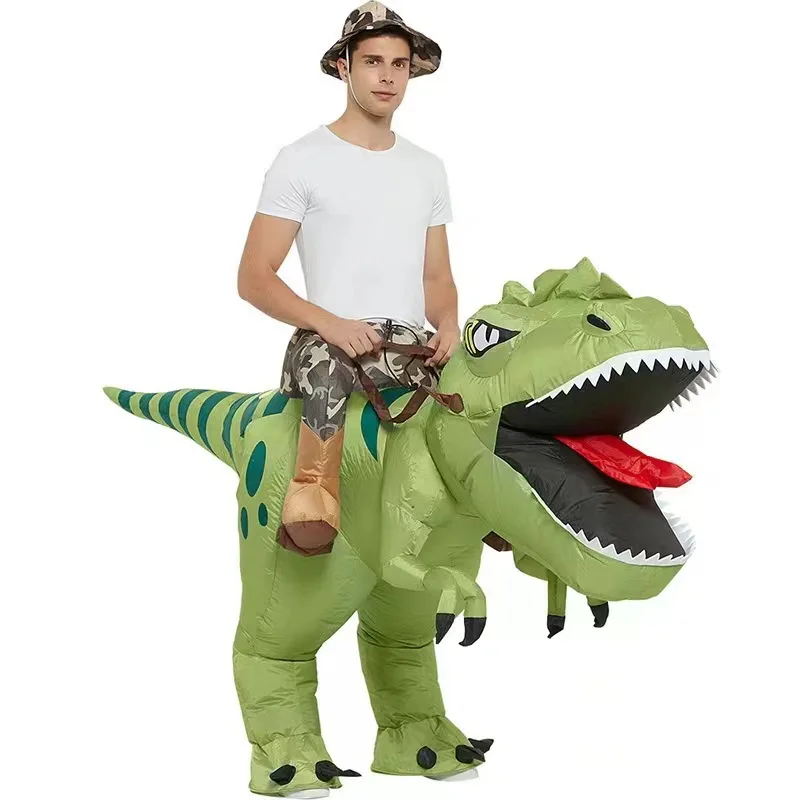 Divertente gonfiabile equitazione grande bocca dinosauro Costume Cosplay Air Blow-up Kindergarden Performance Costume di carnevale per bambini adulti