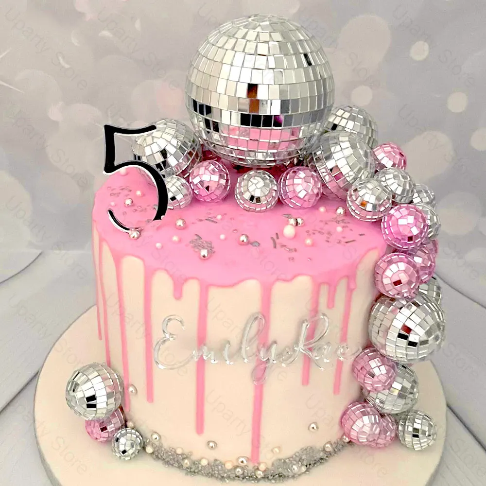 20 Stück Disco-Kugel Cupcake-Topper mit Stiel 2/3/4/5cm Glänzende Rosa Silber Disco-Kuchendekoration für Geburtstag Disco-Party Deko – Detail 5