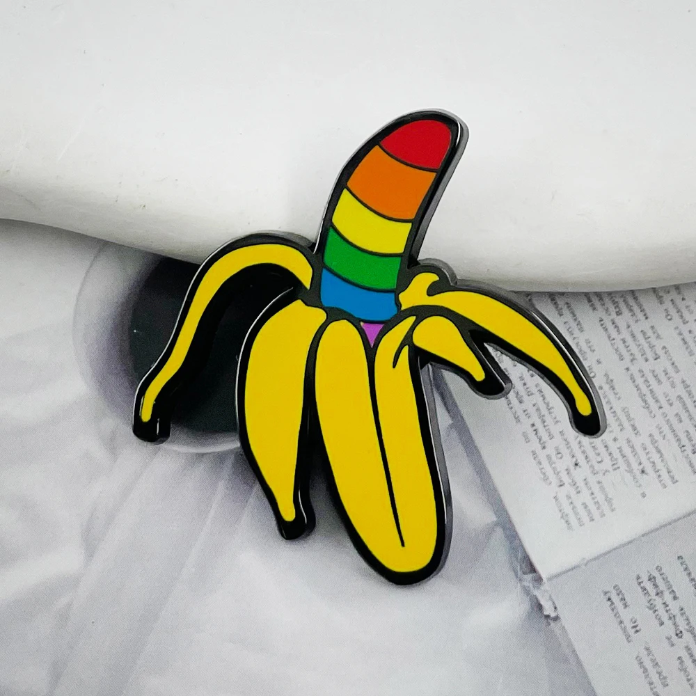 Rainbow Banana Fun Brooch Hilarious Gay & Bisexual Enamel Pin Cartoon Fruit Fashion Accessory Lgbtq Couple Accessories