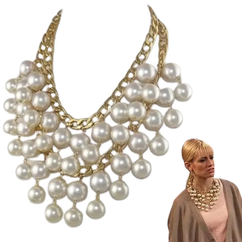 (In Stock) 2 Broke Girls Caroline Pearl Beads Golden Necklace Pendant Cosplay For Costume Accessories