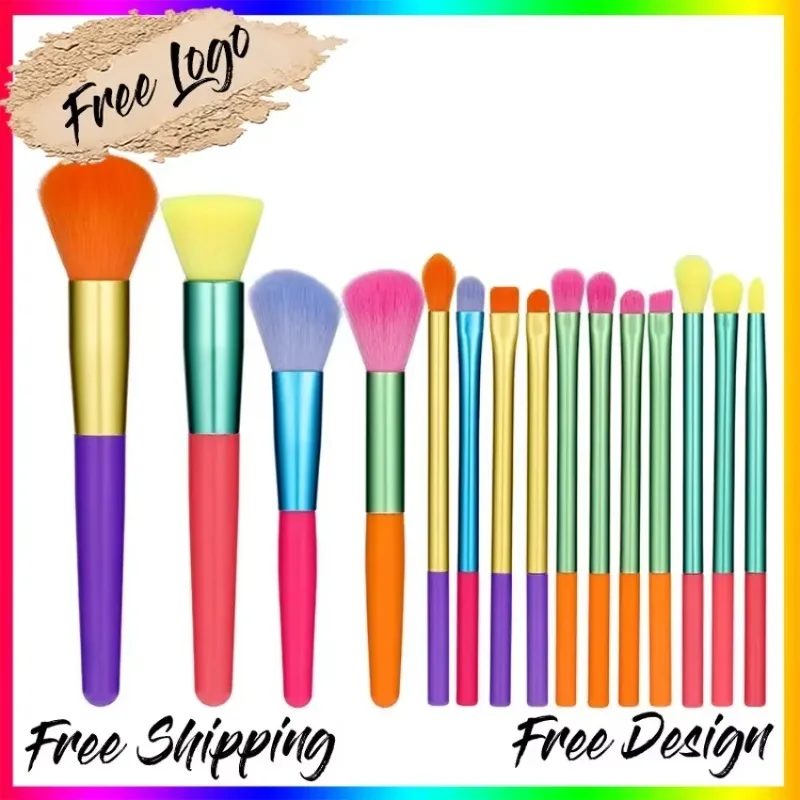 Private Label 15pcs/set Multi-color Makeup Brush Kit Fluffty Soft Portable Easy To Use Eyeshadow Blush Makeup Tools Bulk