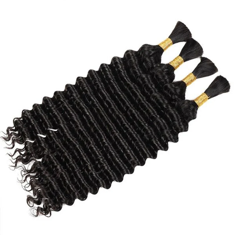 Deep Wave Hair Bulk 16-28 Inches Virgin Human Hair Extension Curly No Weft Hair Bundles For Braiding