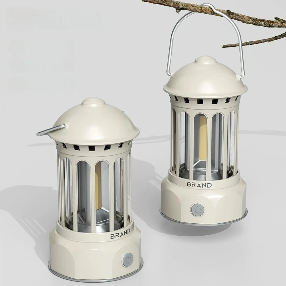 European Roman Pillar Vintage Camping Lantern Flashlight Rechargeable Lamp With Hook Warm White Light For Camping, Exploring